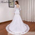 HEULORIA elegant mermaid Wedding Dresses long sleeve o neck lace beading plus size Bride Dress Robe de mariage customize ME-623