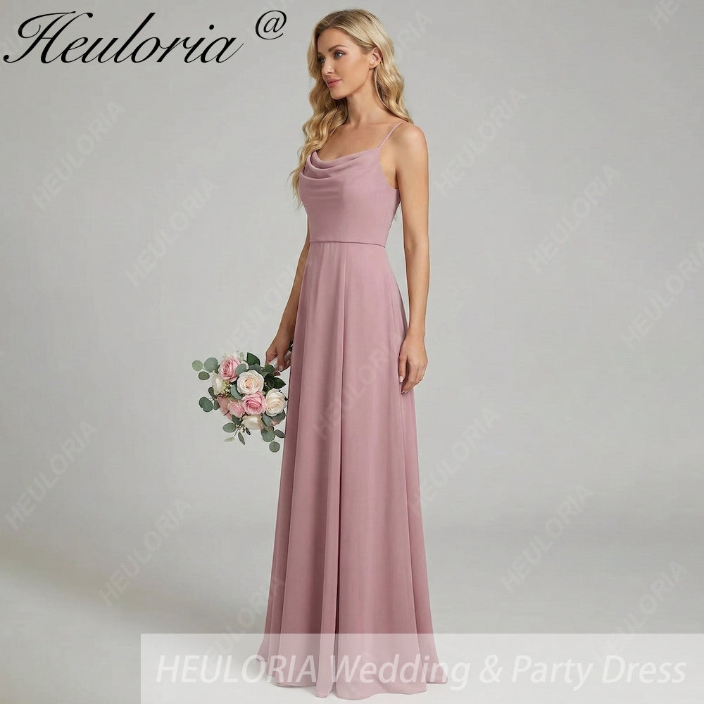 HEULORIA Dusty Rose Cowl Neck Spaghetti Strap Chiffon Bridesmaid Dress - Elegant Floor-Length Evening Gown ED-248