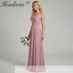 HEULORIA Dusty Rose Cowl Neck Spaghetti Strap Chiffon Bridesmaid Dress - Elegant Floor-Length Evening Gown ED-248