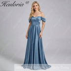 HEULORIA Elegant Off-The-Shoulder Pleated Satin Gown - Sweetheart Neckline A-Line Formal Evening Dress ED-232