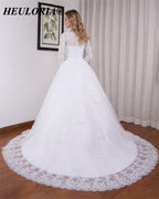 HEULORIA Lace Beaded Long Sleeve Ball Gown Wedding Dress with O-Neck BA-545