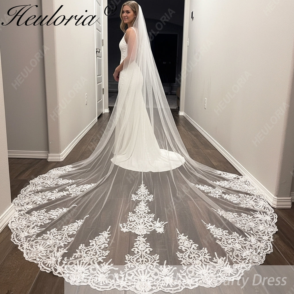 Vintage Lace Wedding Veils Floral Cathedral Veil,Floral Lace Cathedral Length Veil,Flowery Chapel Wedding Veil,Lace Chapel Length Veil/  VL-147 Imagen secundaria del producto