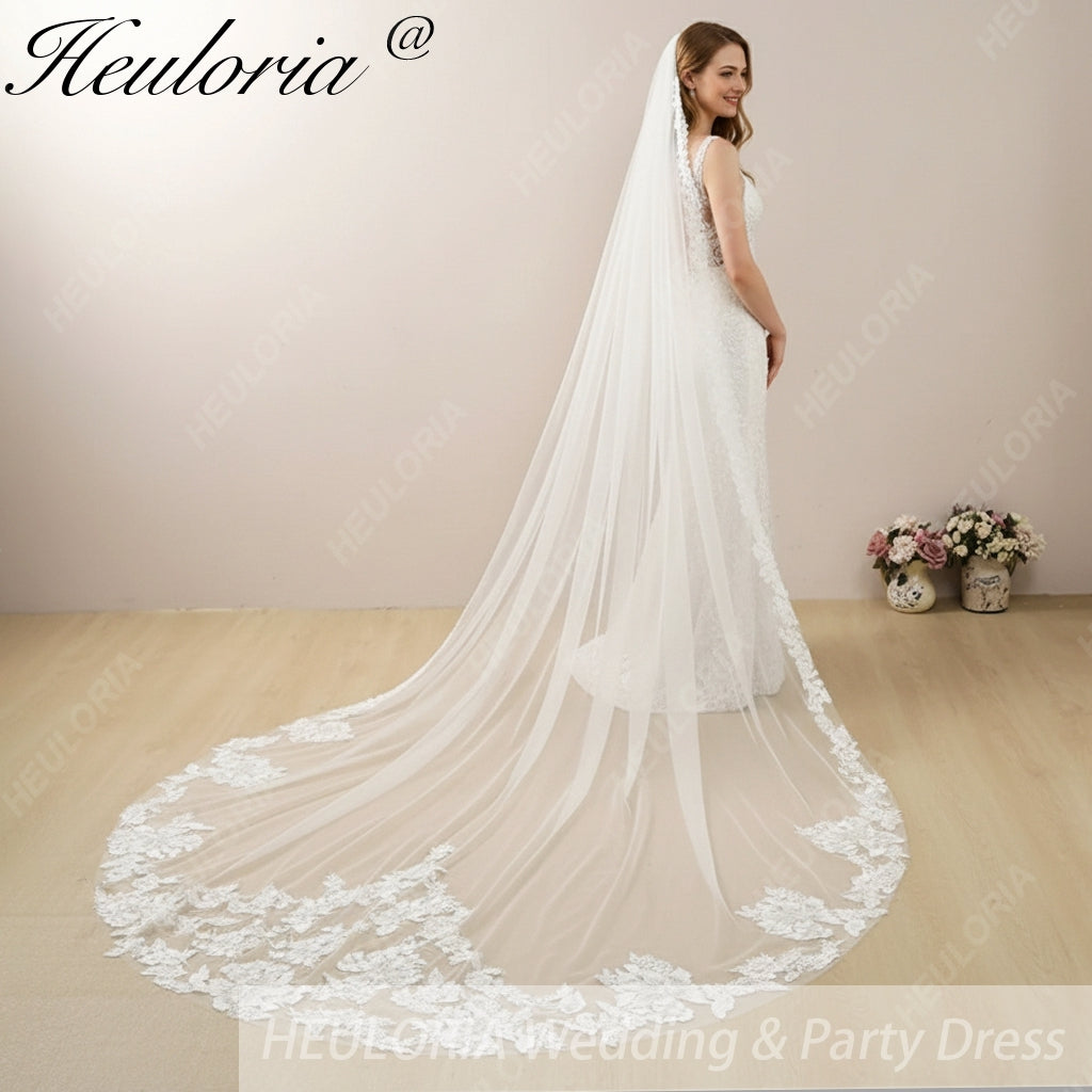 Cathedral Wedding Veil Lace bridal veil with Metal Comb Length 300cm width 300cm for Bride VL-36