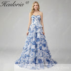 HEULORIA Vintage-Inspired Strapless Floral Gown: Sweetheart Corset Bodice Tiered Ruffle Evening Dress ED-233