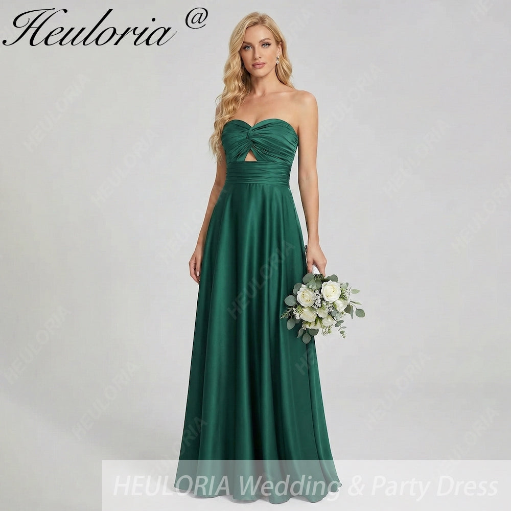HEULORIA Strapless Twisted Knot Cut-Out Satin A-Line Floor-Length Bridesmaid & Evening Gown ED-265 Image principale du produit