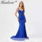 HEULORIA Stunning Royal Blue Sequin Lace Mermaid Prom Dress - Plunging V-Neck with Side Slit ED-213