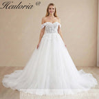 HEULORIA Ethereal Off-The-Shoulder Sweetheart Lace Wedding Dress with Chapel Train BA-1043