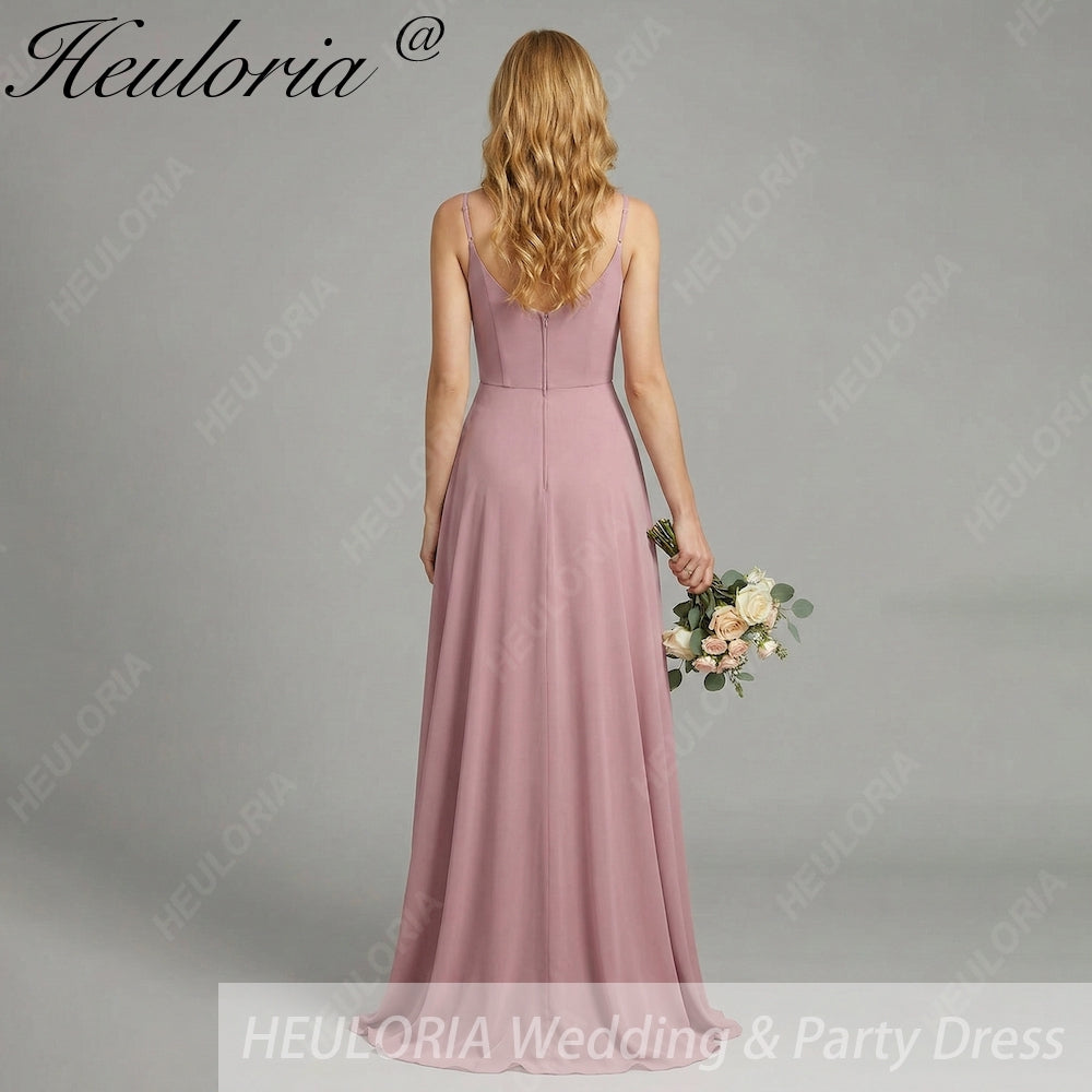 HEULORIA Dusty Rose Cowl Neck Spaghetti Strap Chiffon Bridesmaid Dress - Elegant Floor-Length Evening Gown ED-248