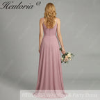 HEULORIA Dusty Rose Cowl Neck Spaghetti Strap Chiffon Bridesmaid Dress - Elegant Floor-Length Evening Gown ED-248