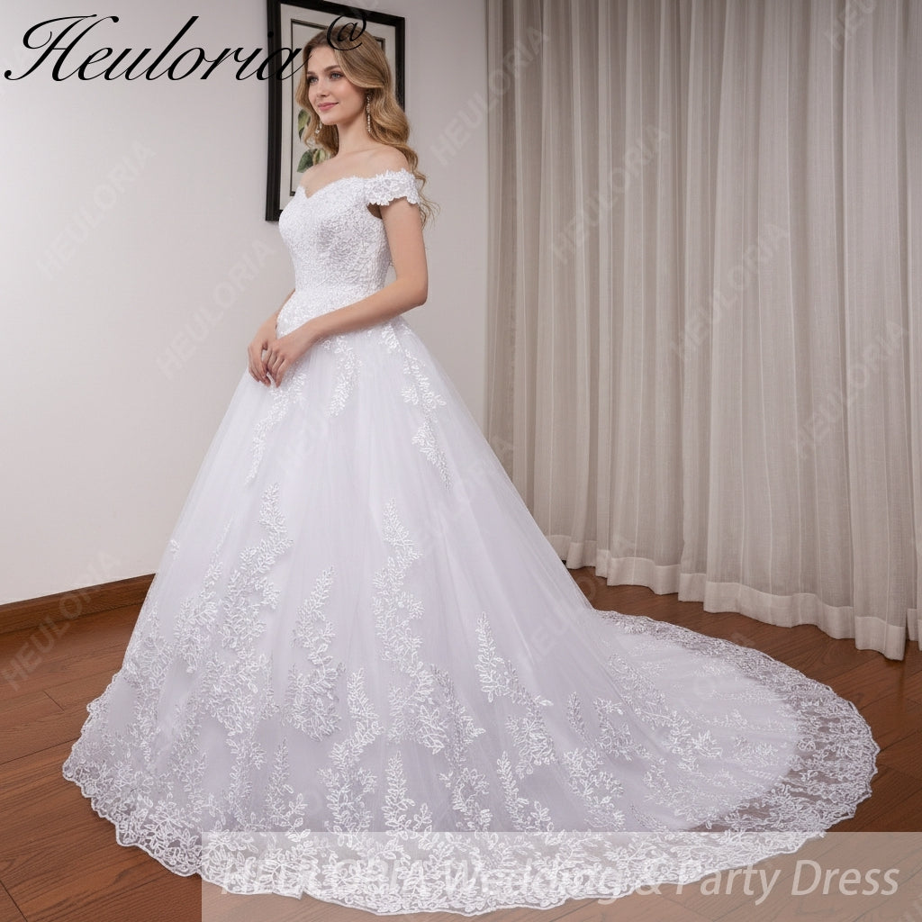HEULORIA Princess Ball Gown Wedding Dress plus size off shoulder robe de mariee shinny sequined lace Wedding bride dress BA-1227