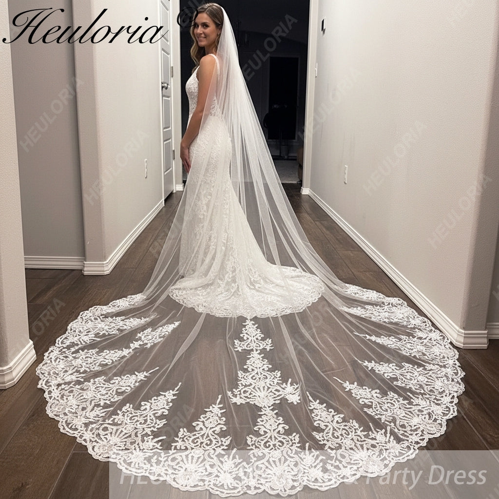 Vintage Lace Wedding Veils Floral Cathedral Veil,Floral Lace Cathedral Length Veil,Flowery Chapel Wedding Veil,Lace Chapel Length Veil/  VL-147 Imagen principal del producto