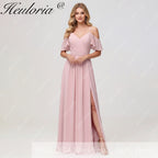 HEULORIA Long Bridemaid dress short sleeve sweetheart chiffon party dress formal dress ED-126