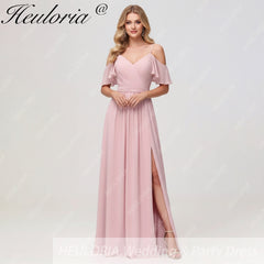 HEULORIA Long Bridemaid dress short sleeve sweetheart chiffon party dress formal dress ED-126