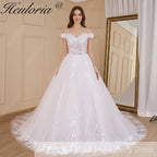 HEULORIA Ball-Gown/Princess Off the Shoulder Court Train Tulle Lace Wedding Dress With Sequins Beading BA-616