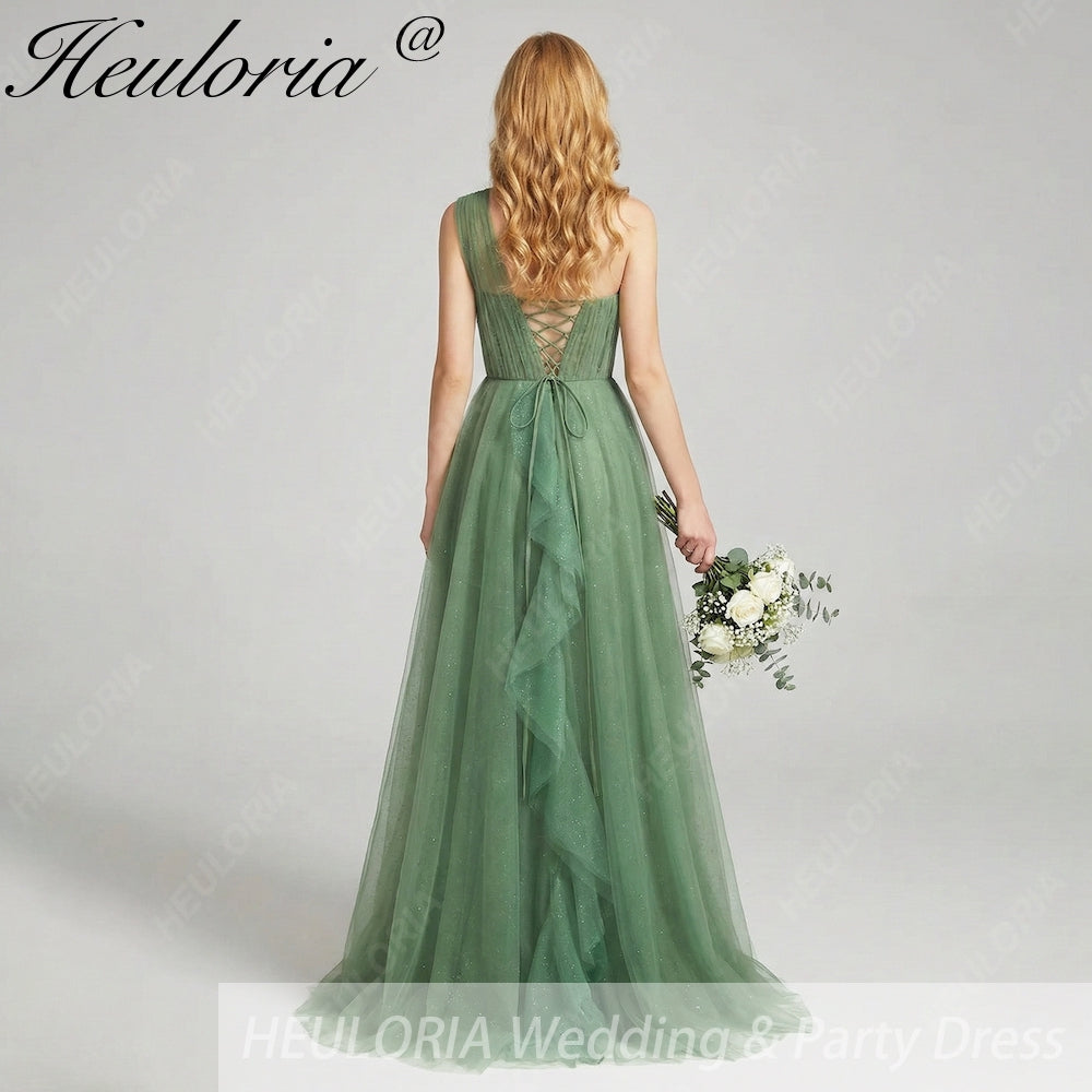 HEULORIA Sparkling One-Shoulder Cascading Ruffle Tulle Prom Gown - Elegant Lace-Up Back Formal Dress ED-250