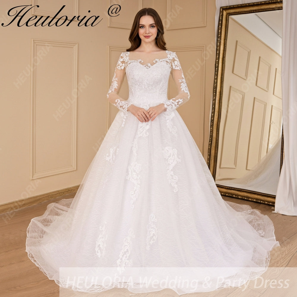 HEULORIA A-line long sleeve Court Train Lace Wedding Dress With Sequins AL-692 Main image
