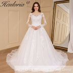 HEULORIA A-line long sleeve Court Train Lace Wedding Dress With Sequins AL-692