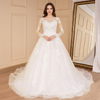 HEULORIA A-line long sleeve Court Train Lace Wedding Dress With Sequins AL-692