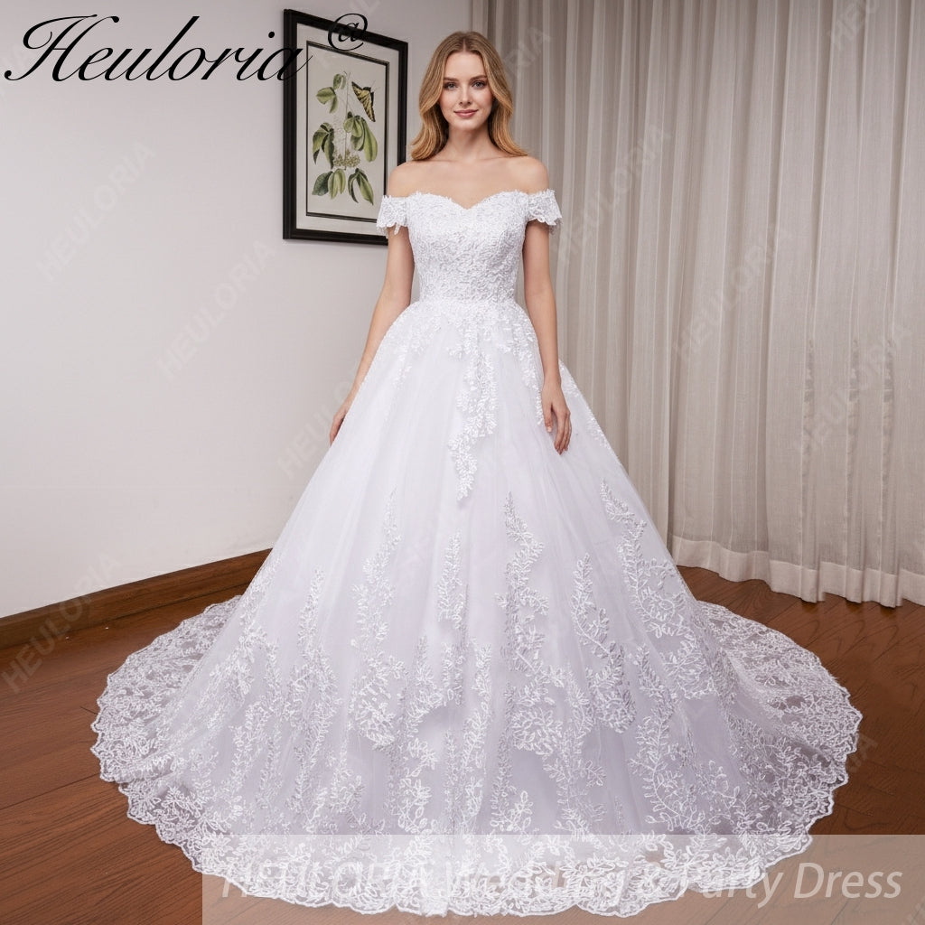 HEULORIA Princess Ball Gown Wedding Dress plus size off shoulder robe de mariee shinny sequined lace Wedding bride dress BA-1227 Imagen principal del producto