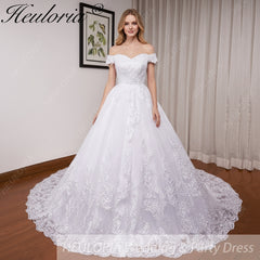 HEULORIA Princess Ball Gown Wedding Dress plus size off shoulder robe de mariee shinny sequined lace Wedding bride dress BA-1227