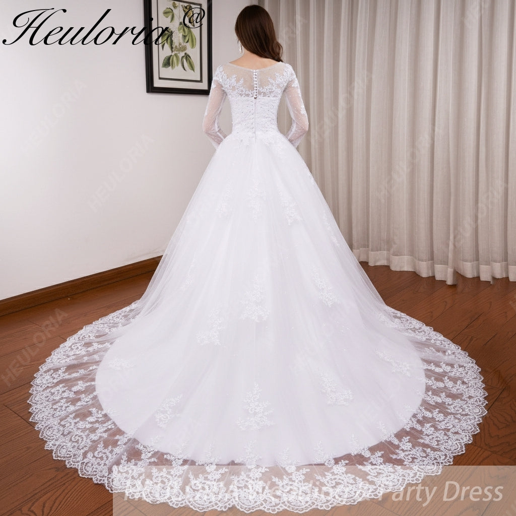 HEULORIA Princess Ball Gown Wedding Dress long sleeve sweetheart plus size robe de mariee Lace beading bride dress court train BA-VN8191 Imagen secundaria del producto