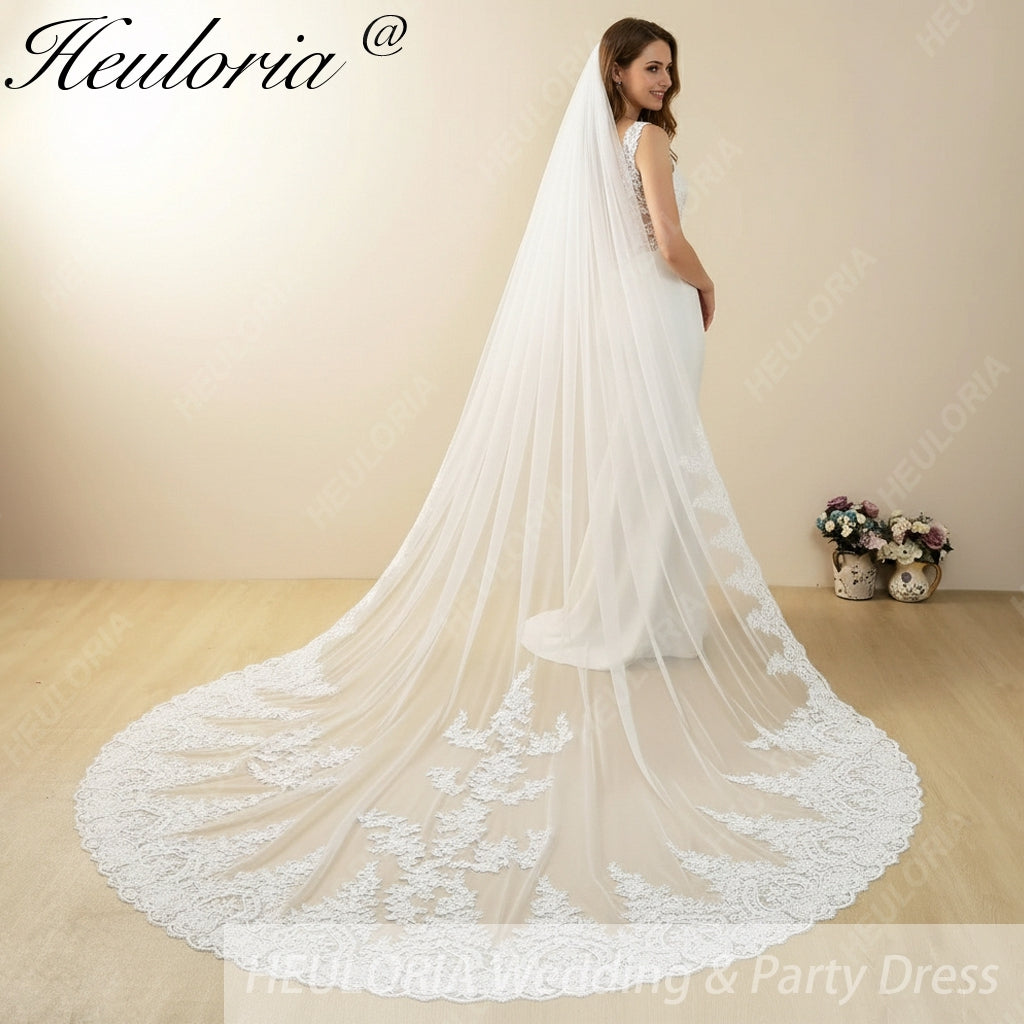 Cathedral Wedding Veil Lace bridal veil with Metal Comb Length 300cm width 300cm for Bride VL-110 Imagen principal del producto