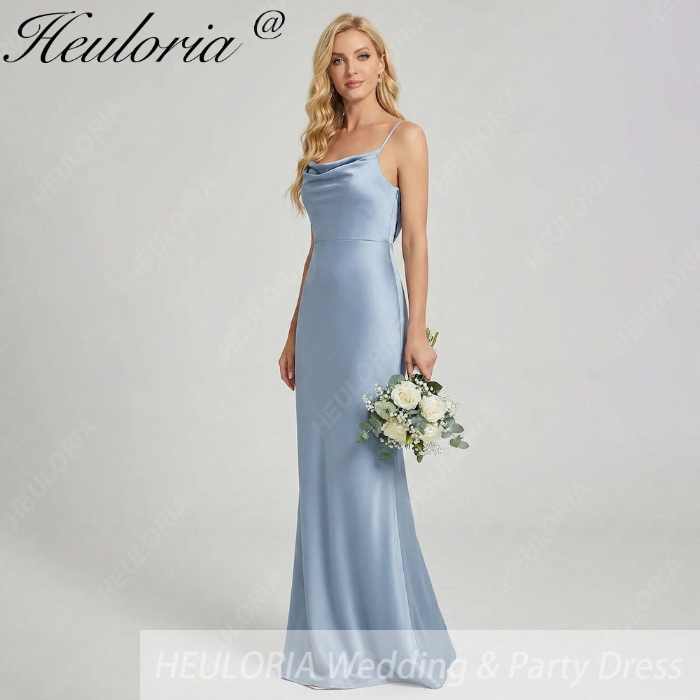 HEULORIA Elegant Cowl Neck Satin Floor-Length Bridesmaid Dress with Delicate Spaghetti Straps ED-253