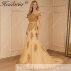 HEULORIA mermaid evening dress off shoulder lace beading wedding party dress long train formal prom dress ME-646