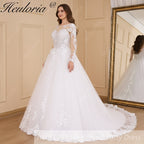 HEULORIA Princess Ball Gown Wedding Dress long sleeve bride dress o neck plus size robe de mariee Lace beading Wedding Bridal Gown BA-638