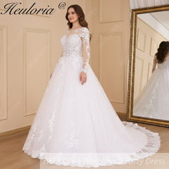 HEULORIA Princess Ball Gown Wedding Dress long sleeve bride dress o neck plus size robe de mariee Lace beading Wedding Bridal Gown BA-638