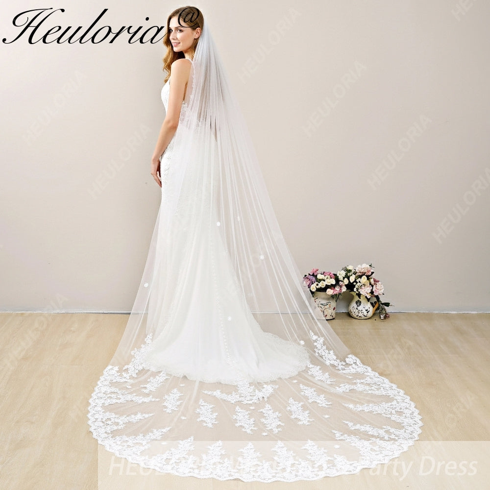 Lace Edge one Tier Bridal Cathedral Length 118" Wedding Veils With Blusher VL-38 Secondary image