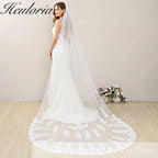 Lace Edge one Tier Bridal Cathedral Length 118" Wedding Veils With Blusher VL-38