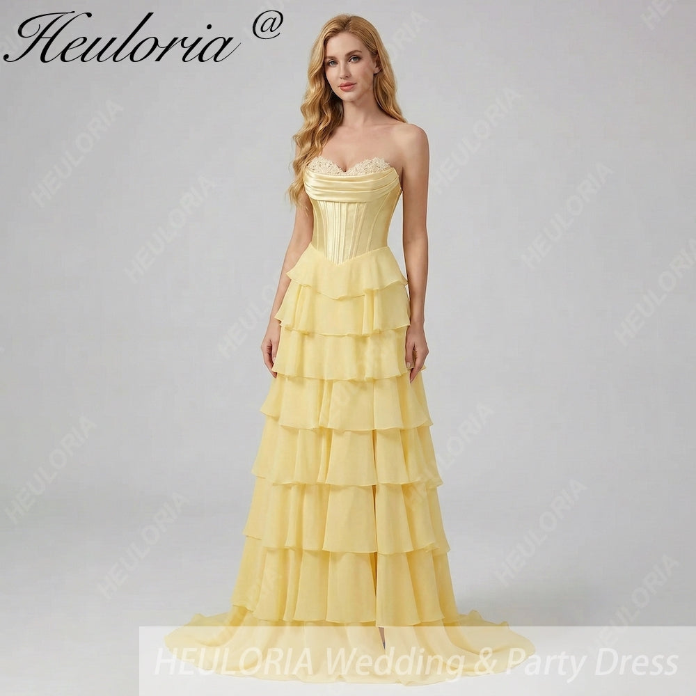 HEULORIA Strapless Corset Bodice Tiered Ruffle Evening Gown - Multi-Color prom dress ED-236