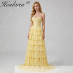 HEULORIA Strapless Corset Bodice Tiered Ruffle Evening Gown - Multi-Color prom dress ED-236