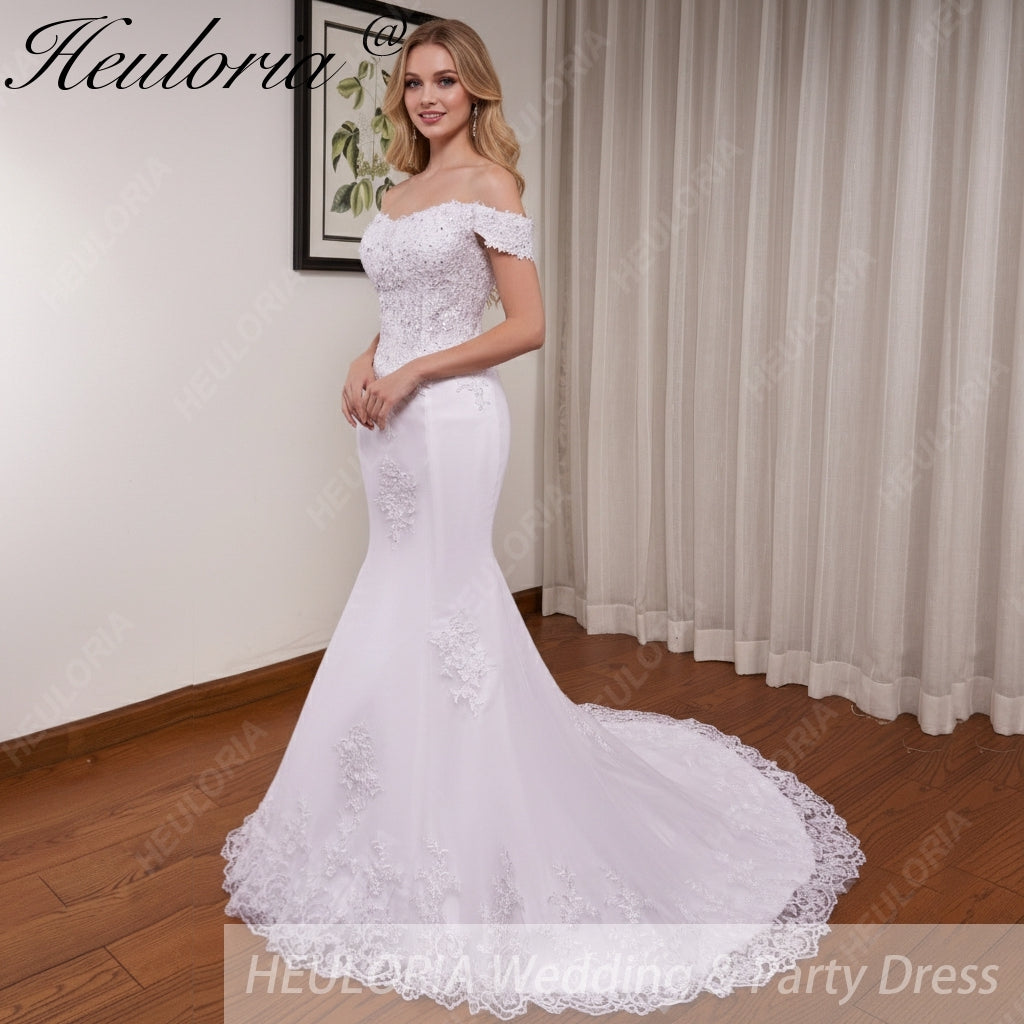HEULORIA off shoulder Mermaid Wedding Dresses lace up plus size Bride Dress Robe de mariage customize ME-51004