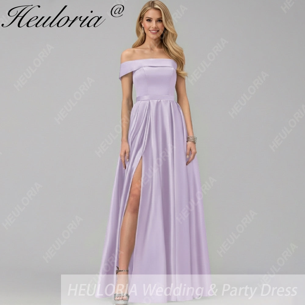 HEULORIA long evening dress off shoulder high slit satin party dress homecoming dress ED-21