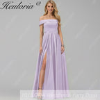 HEULORIA long evening dress off shoulder high slit satin party dress homecoming dress ED-21