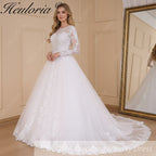 HEULORIA Princess Ball Gown Wedding Dress long sleeve bride dress o neck plus size robe de mariee Lace beading Wedding Bridal Gown BA-644