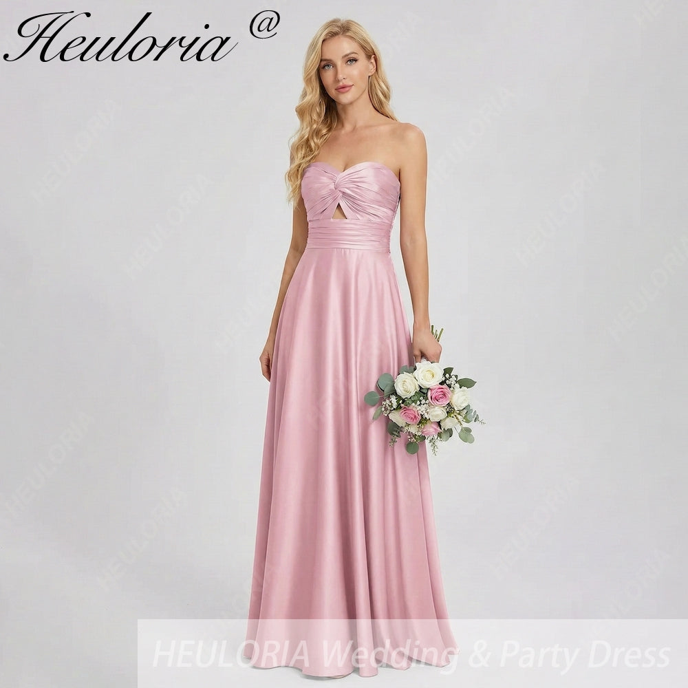HEULORIA Strapless Twisted Knot Cut-Out Satin A-Line Floor-Length Bridesmaid & Evening Gown ED-265