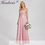 HEULORIA Strapless Twisted Knot Cut-Out Satin A-Line Floor-Length Bridesmaid & Evening Gown ED-265