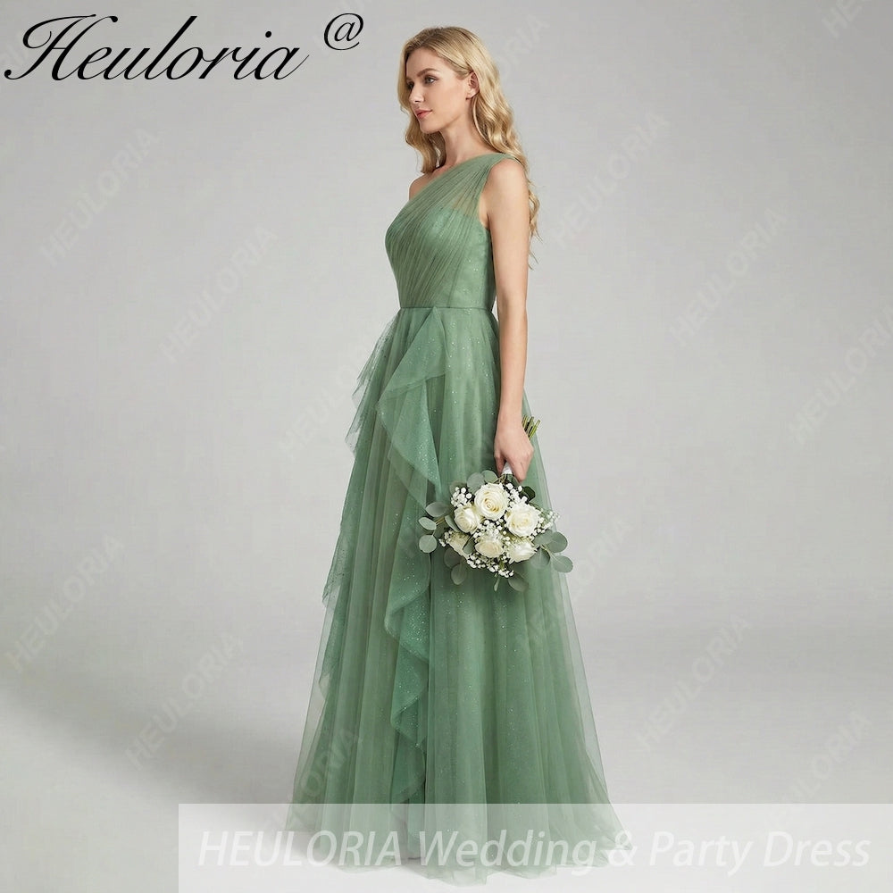 HEULORIA Sparkling One-Shoulder Cascading Ruffle Tulle Prom Gown - Elegant Lace-Up Back Formal Dress ED-250