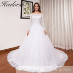 HEULORIA elegant Princess wedding dress long sleeve off shoulder lace bride dress Robe De Mariee Wedding Bride Dress long train BA-OFB