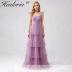 HEULORIA Romantic Tiered Tulle Corset Gown with Ruffled Straps and Lace-Up Back Formal Dress ED-226