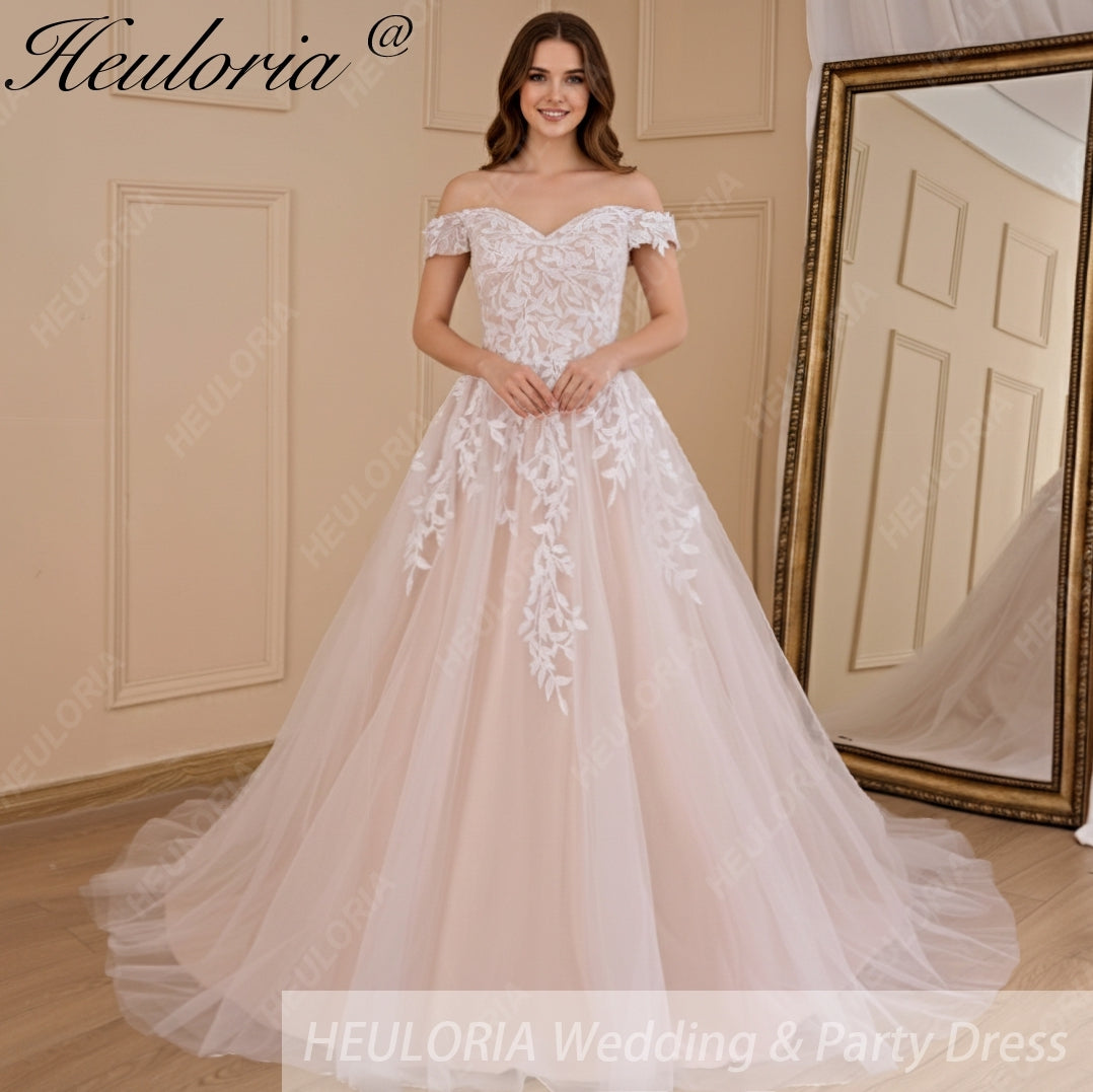 HEULORIA A-line Off the Shoulder Court Train Tulle Lace Wedding Dress AL-677 Secondary image