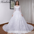 HEULORIA Princess Wedding Dress long sleeve bride dress plus size robe de mariee Lace beading shinny skirt Wedding Bridal Gown BA-530