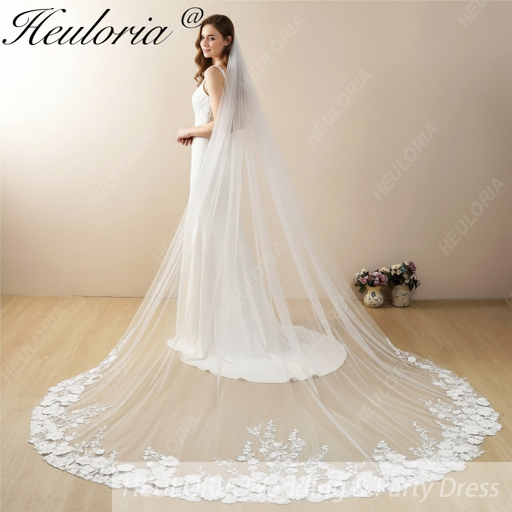 Cathedral Wedding Veil 3D floral Lace bridal veil with Metal Comb Length 300cm width 300cm for Bride VL-40 Imagen principal del producto