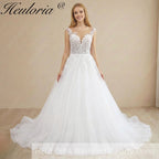 HEULORIA Ethereal Illusion V-Neck Floral Lace Wedding Dress - Shimmer Tulle A-Line Bridal Gown AL-1099