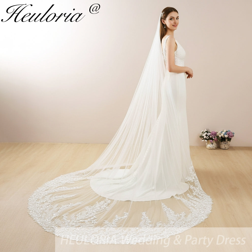 Cathedral Wedding Veil Lace bridal veil with Metal Comb Length 300cm width 300cm for Bride VL-25