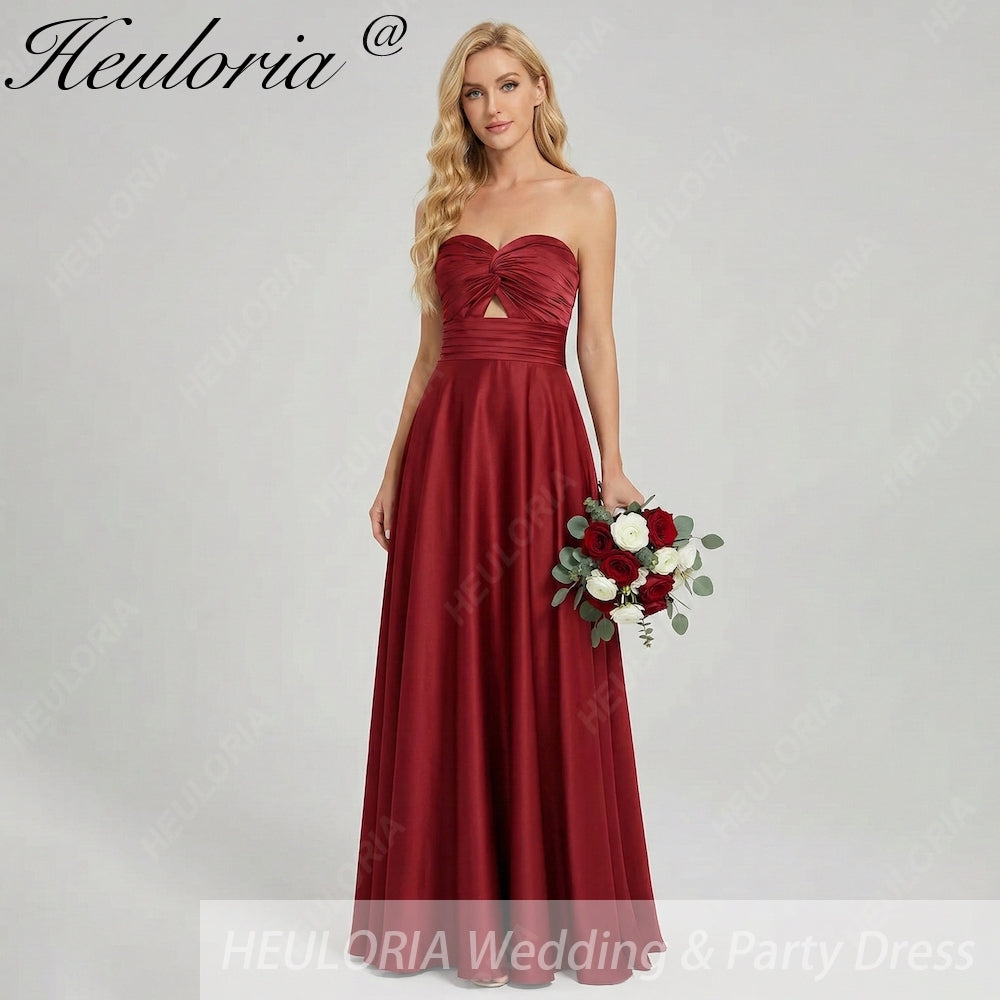 HEULORIA Strapless Twisted Knot Cut-Out Satin A-Line Floor-Length Bridesmaid & Evening Gown ED-265