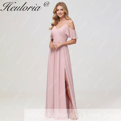 HEULORIA Long Bridemaid dress short sleeve sweetheart chiffon party dress formal dress ED-126